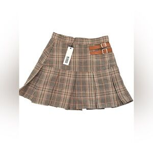 BB Dakota Checkered A-Line Skirt with Buckle Details